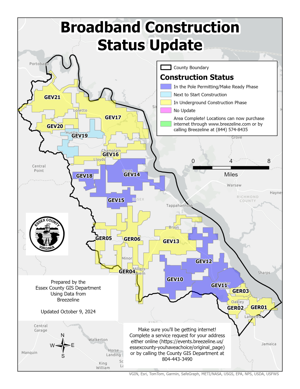 Broadband Construction Update Map as of October 9th, 2024