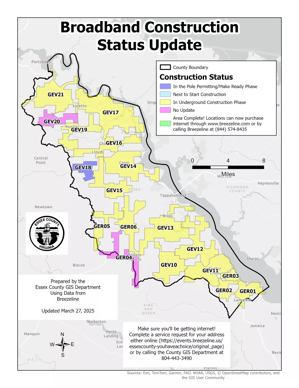 Broadband construction map updated March 31, 2025